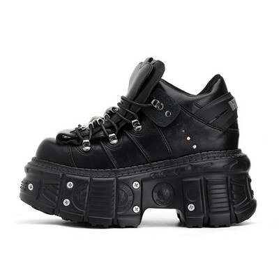 Punk Style Shoes Women Men Heel Height Platform Ankle Boots Metal Sneakers Black