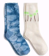 New Crewcuts Boys Large K3-k5 2 Pack Tropical Socks Palmetto Trees And Tie Dye