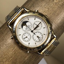 Vintage Seiko Chronograph Watch Mens 36mm White Dial Moonphase Gold 7T36-6A29