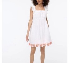 J.Crew White Ruffle Sleeve Embroidered Floral Hem Mini Dress Womens Size 6