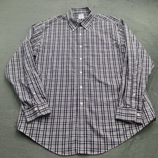 Brooks Brothers 1818 Supima Cotton Shirt Mens XL Purple White Long Sleeve Check