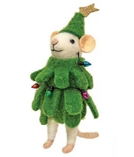 NEW Primitive MOUSE CHRISTMAS TREE 6"Tx2"Wx2"D GREEN Cloth Fabric Ornament