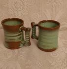 2 Vtg FRANKOMA C3 Pottery Mug MCM Prairie Green Plainsman