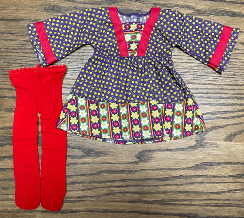 18" American Girl Puppe Julies Calico Kleid & rote Strumpfhose Outfit