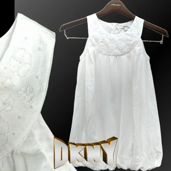 DKNY Dress White Girls Size L embroidered sleeveless