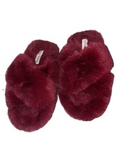 Steve Madden Faux Fur Fluffy Criss Cross Slip On Slippers Burgundy Womens M 7-8