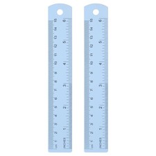 2pcs Straight Ruler 15cm Metric SAE Aluminum Rulers with Hole, Light Blue