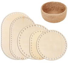 5 Pcs Wooden Basket Bottom 5 Sizes Oval Circle Blank Solid Crochet Basket Wood