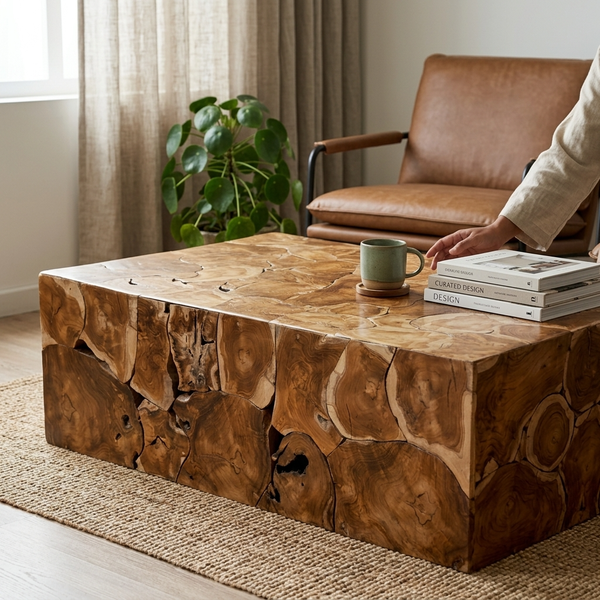 Teak Holz Couchtisch 120X80 Cm Wohnzimmer Tisch Sofatisch Massivholz MöBel Natur-image