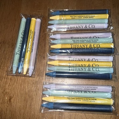 Authentic Tiffany & Co. Crayons 5 Packs 20 Crayons Lilac Yellow Green Blue LOT 