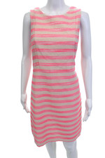 Eliza J Womens Striped Scoop Neck Lined Shift Dress Pink Cream Size 10