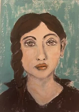 Original Acrylic Outsider Art 5x7 painting - “Lost In Thought”