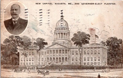 Post Card New Capitol Augusta ME and Gov Elect Plaisted Sept 24 1910 Dividedback