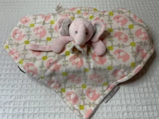 Blankets And Beyond Pink Plush Elephant Lovey  Security Hook Loop 14" Square