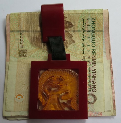 CLIP DE DINERO BAQUELITA DE CEREZA Y ÁMBAR ULTRA RARO DISEÑO CHINO CON DRAGÓN - Imagen 9 de 11