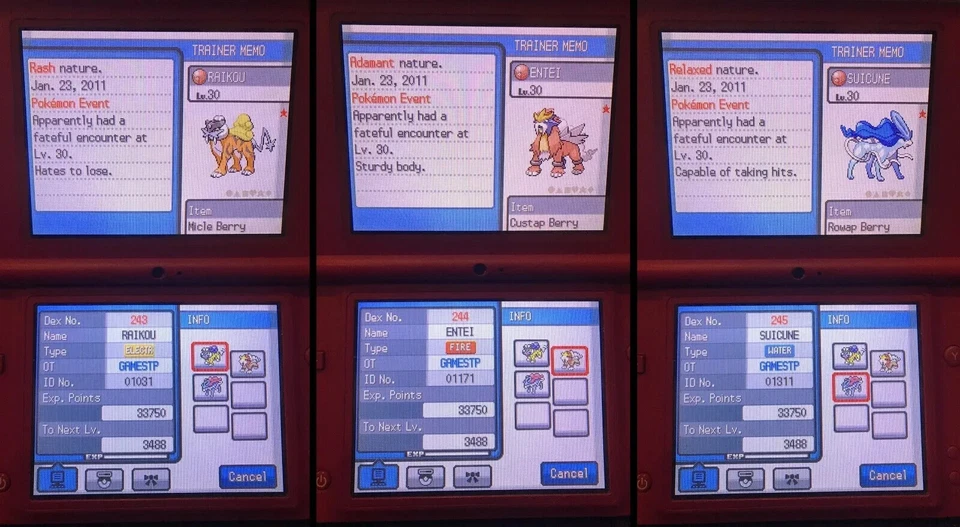 Pokemon Shiny Raikou Entei Suicune Legendary Distribution Cartridge Distribution - Image 2 of 2