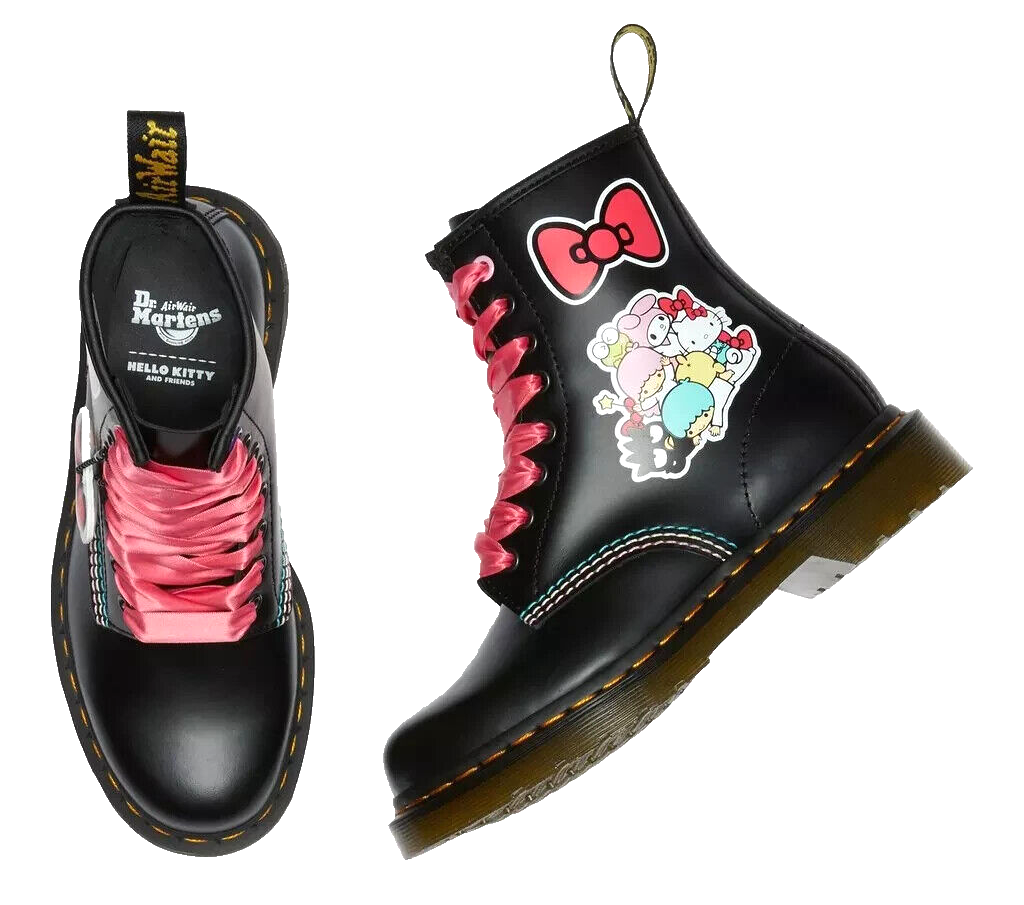 NWT Martens x Hello Kitty Friends 1460 in Black Smooth Leather Boots  10