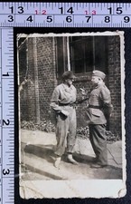 Soldier Talking to Woman on Street Military Uniform Arm Band Photo Snapshot