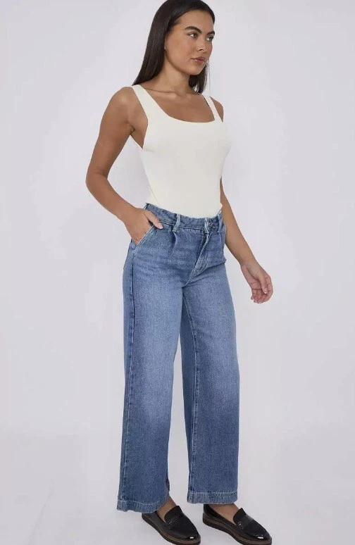 Womens Per Una Wide Jeans Flare Denim Pants Luxury High Waist Ladies Stretch - Image 4 of 4