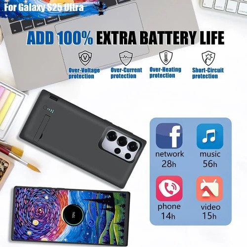 Coque Chargeur Batterie pour Samsung Galaxy S25 Ultra Housse de Charge Power Bank - Photo 3 sur 12