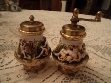 Vintage Capodimonte Salt Shaker and Pepper Mill High Relief Italy good condition