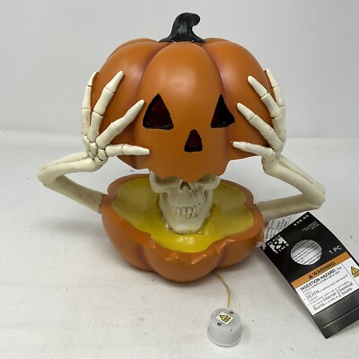 Halloween Pumpkin & Skeleton Lighted Table Decor 8'' H x 9'' W