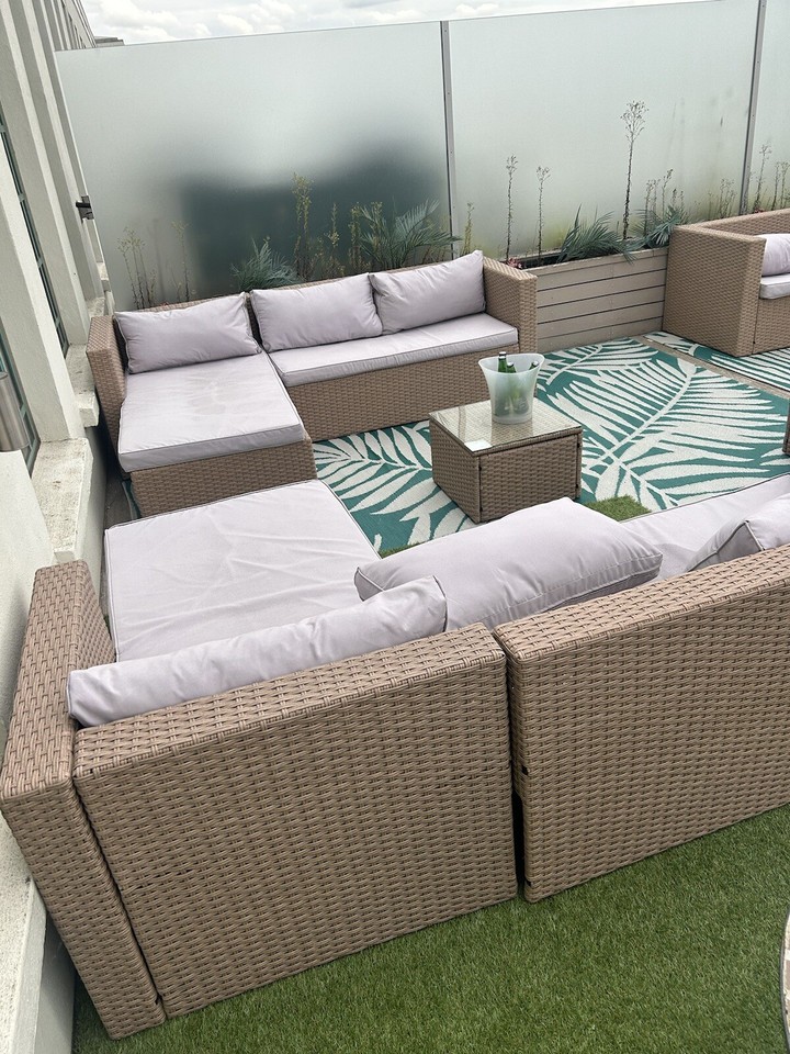 Patio Rattan Garden Furniture 4 Seater Outdoor Set Sofa w/ Table FREE RAIN COVER eBay
