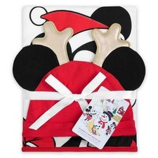 DISNEY BABY MICKEY MOUSE CHRISTMAS HOLIDAY NURSERY BLANKET  HAT CAP PHOTO SET
