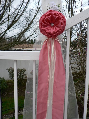 Coral Chair Bows, Pew Bows, White, Church Aisle decoration, Arch decoration - Picture 5 of 7