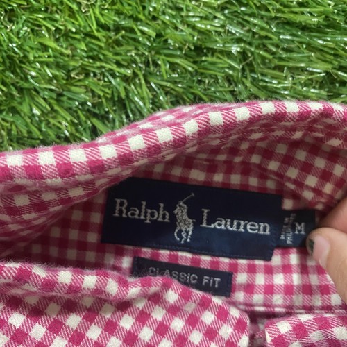 Pink Plaid Ralph Lauren Green Horse Button Down Shirt - Medium - Picture 3 of 5