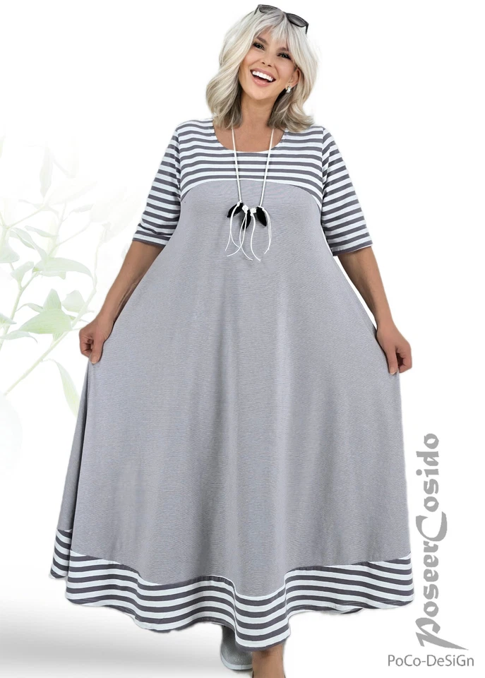 LAGENLOOK Sommer Ballon-Kleid mauve weiß 44 46 48 50 52 54 56 58 L XL XXL XXXL - Bild 4 von 4