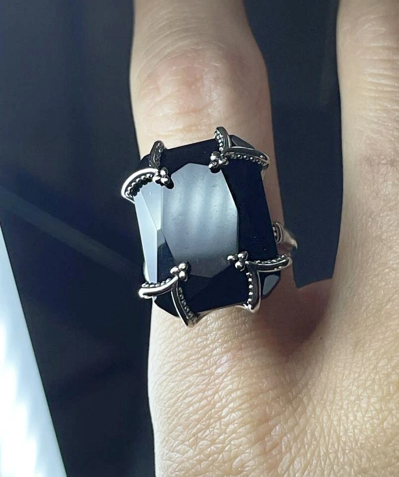 Anello Regalrose Gotico nero argento 925 Gothic Jewels Ring Black Victorian - Immagine 2 di 4