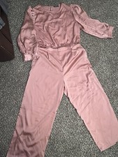 Women  s Satin Set Pants and Crop Top Chic Mauve Color Sz XL