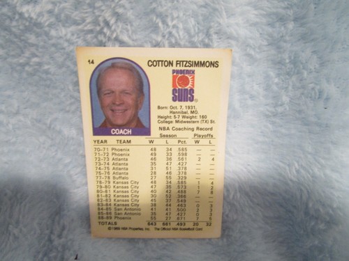 Cotton Fitzsimmons, NBA Hoops, Phoenix Suns, Coach, #14 - Picture 2 of 2