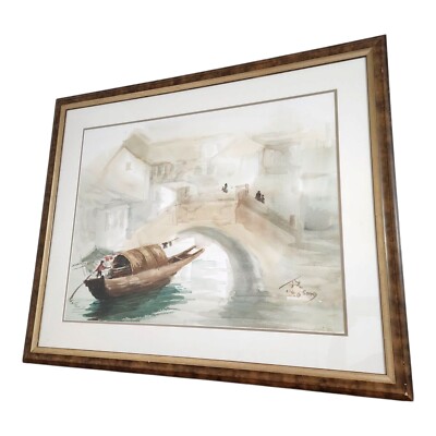 JINSHENG SONG A POPULAR ARTIST IN THE USA  WATER COLOR  GONDOLA RIDE PAINTING