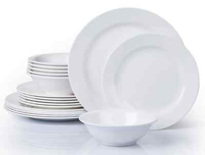 18-Piece Dinner Set White Melamine Crockery Outdoor Dining Plates Bowls for  UK