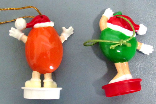 Vintage 1998 Green ORANGE M&M Mars Christmas Ornament Girl BOY Candy Topper (A63 - Picture 2 of 6