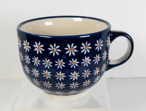 Boleslawiec Polish Pottery Water Daisy 18oz Late Mug. Handmade. New+Fast Ship