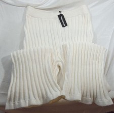 Pretty Little Thing Wide Flare Leg Ribbed Pants - Cream - Plus Sz XL (US 14/16)