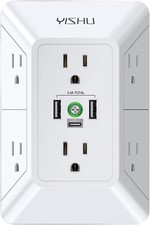 Multi Plug Outlet Surge Protector - YISHU 3 Sided Power Strip with 6 AC White