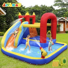 JOYLDIAS Inflatable Kids Water Slide Bounce House Splash Pool w/Blower,Water Gun