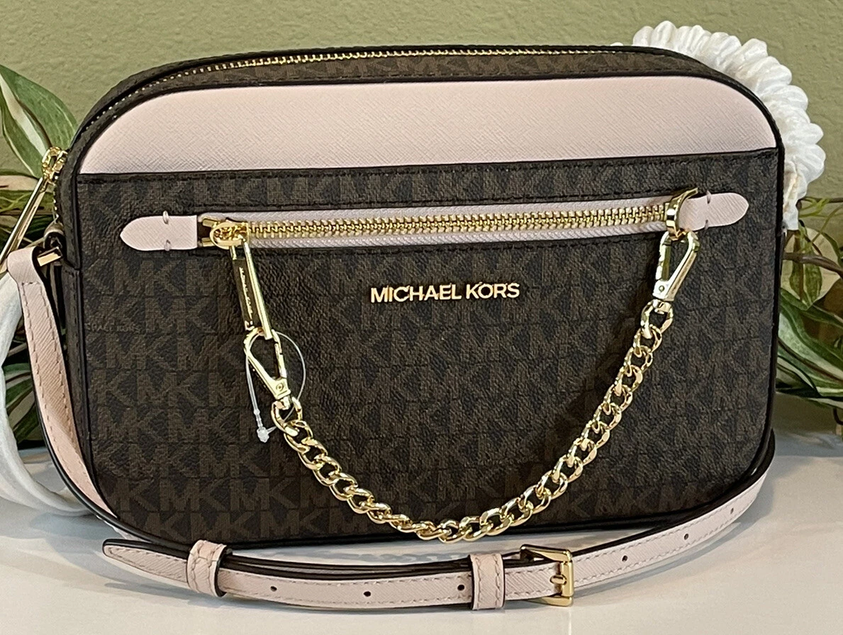 Michael kors jet set crossbody brown logo clearance monogram