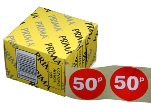 1000 x " 50p " Red Shop Price Labels Self Adhesive Stickers QUALITY 45mm PRIMA - Picture 3 of 5