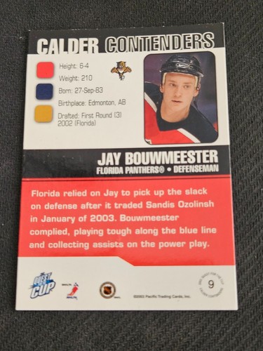 2002-03 Pacific Quest For The Cup JAY BOUWMEESTER #'d 459/500 Calder Contender - Picture 2 of 2
