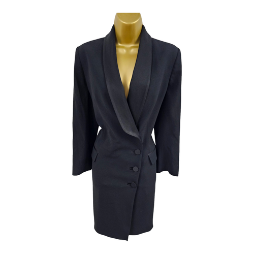 Karen Millen UK 12 (US8) Stunning Black Tailored Tuxedo Wrap Jacket Blazer Dress - Picture 7 of 14
