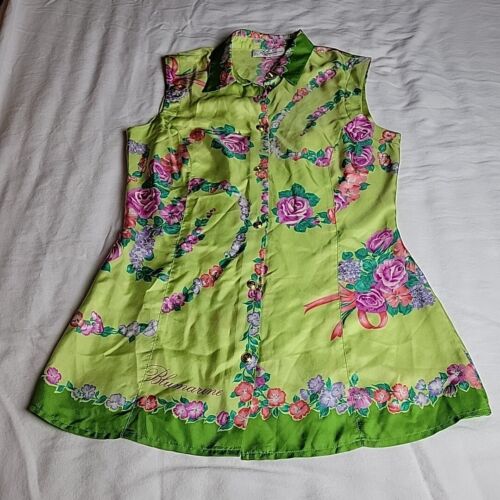 Vintage Blumarine Top Womens Medium Floral Rose Italian Silk Tank Made Italy