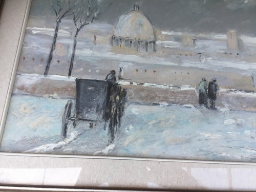 TEMPERA SU CARTONE PANORAMA DI ROMA SOTTO LA NEVE MILLER anni '40 IN CORNICE - Foto 5 di 12