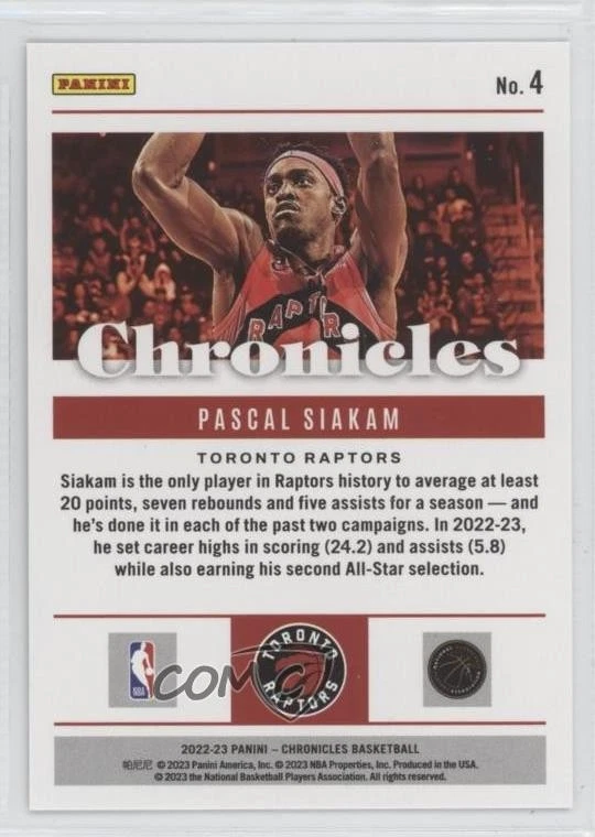 2022-23 Panini Chronicles Chronicles Asia Gold /8 Pascal Siakam #4 - Image 2 of 2