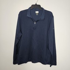 Greg Norman Pullover Mens Large Navy Quarter Zip Performance Golf Shark Top READ