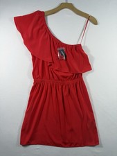 NWT Express One Shoulder Ruffle Dress Red Mini Elastic Waist Size S